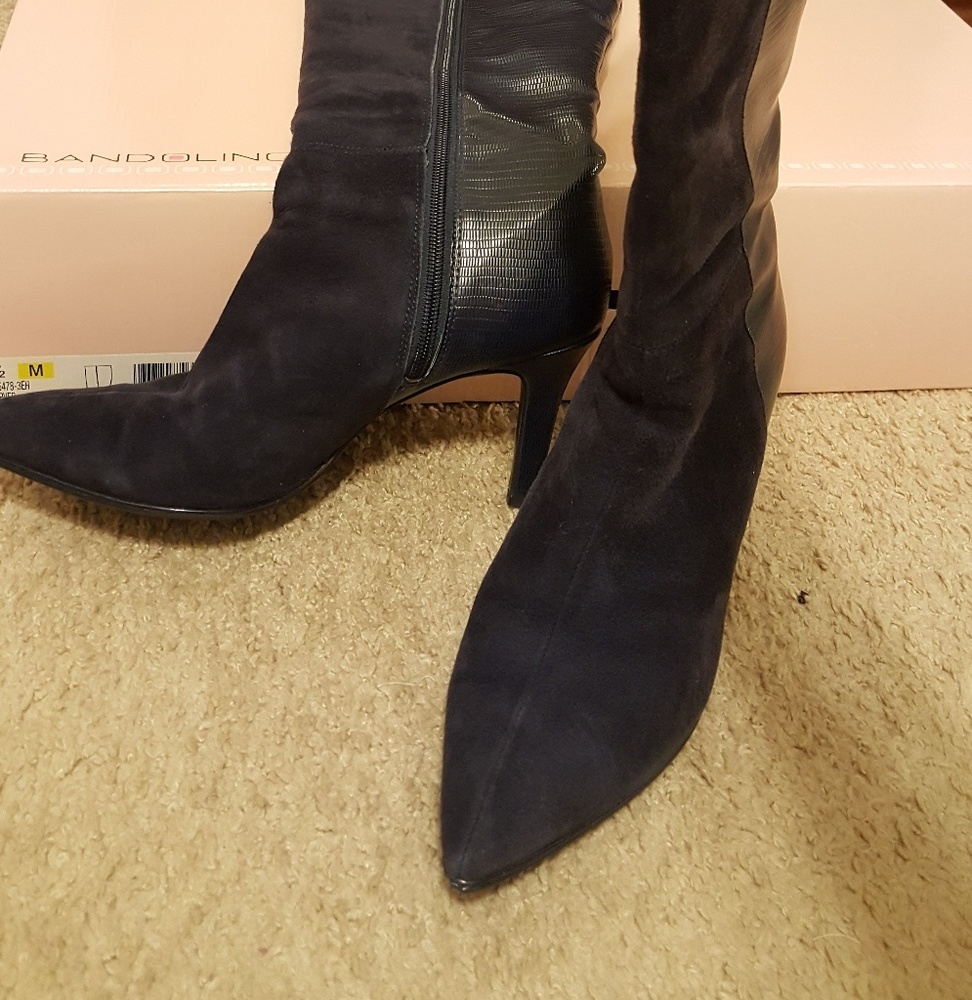 Navy Blue Suede & leather boots